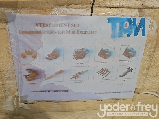 Unused TPM 10pc Attachments c/w 5pcs Bucket Teeth, 8" Bucket, 24" Bucket, 32' Bucket, Ripper, Rake,