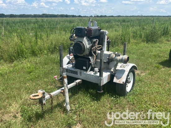 4" Dbl Diaprhagm Portable Water Pump, Single Axle Trailer