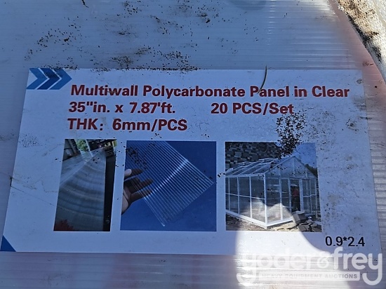 Unused Multi-Wall Polycarbonate Pane in Clear, 35" x 8' (20 of)