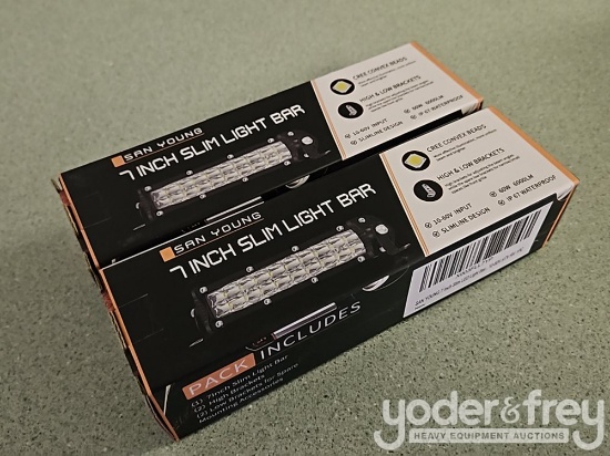 Unused 7" LED Light Bars, 12v-60v, 60W, Mounting Brackets (2 of)