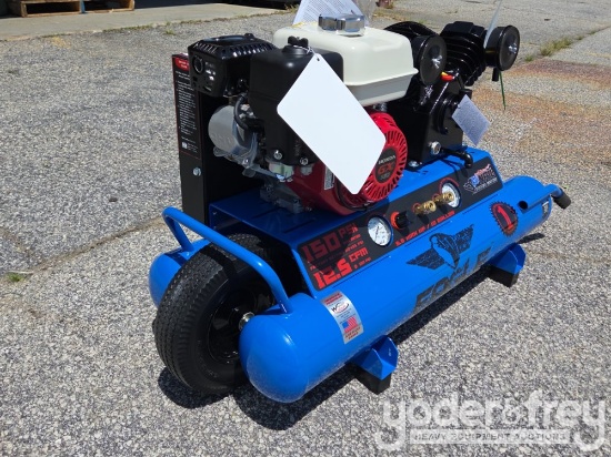 Unused Eagle 10 Gal Wheelbarrow/Contractor Air Compressor c/w V-Twin Cast Iron Pump, Hi-Flo, 150 PSI