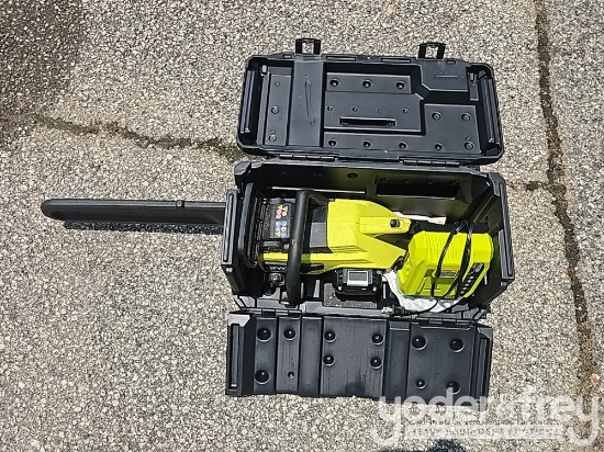 Ryobi 18" Chainsaw, Electric, c/w 5ah Battery, Rapid Charger, Case