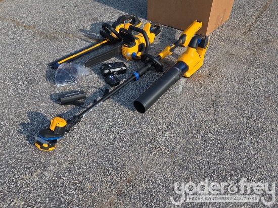 Unused 6 pc Cub Cadet Tool Kit c/w HT24E Hedge Trimmer, CS160E Cordless Chainsaw, LB600E Leaf Blower