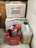 One lot misc. cleaning supplies and first aid kits