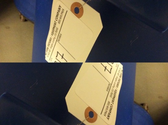 3 blue meat garbage cans