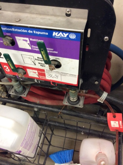 Rolling cleaning station with hose