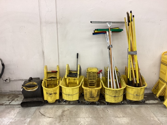 1 LOT YELLOW MOP BUCKETS AND MISC