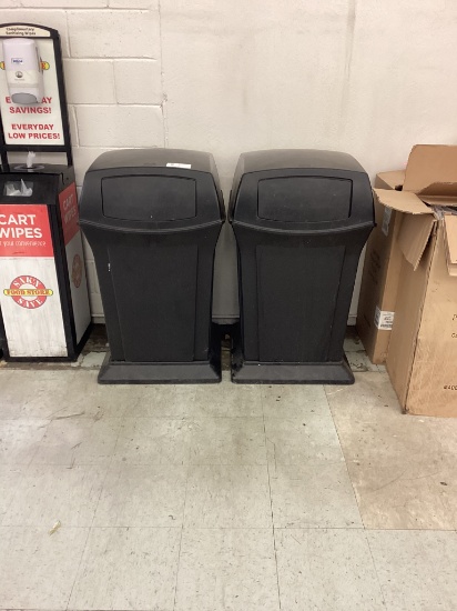 2 BLACK RUBBERMAID GARBAGE CANS