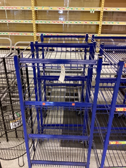 2 BLUE ROLLING 4 SHELF DISPLAY STANDS