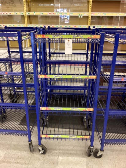 2 BLUE ROLLING 4 SHELF DISPLAY STANDS