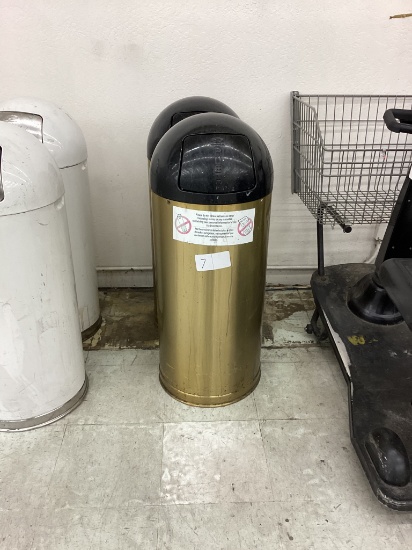 1 LOT 2 GOLD METAL GARBAGE CANS