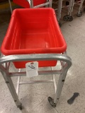 ALUMINUM ROLLING MEAT TUB CART WITH RED TUB
