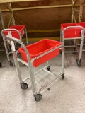 ALUMINUM ROLLING MEAT TUB CART WITH RED TUB
