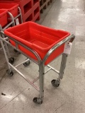 ALUMINUM ROLLING MEAT TUB CART WITH RED TUB