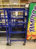 2 BLUE ROLLING 4 SHELF DISPLAY STANDS