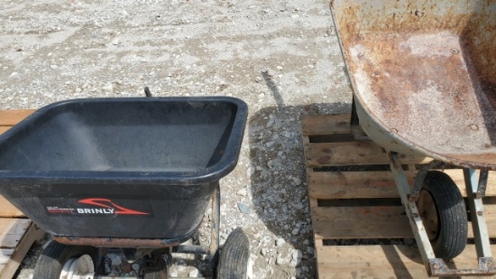 Brinly Tow Spreader and Wheelbarrow