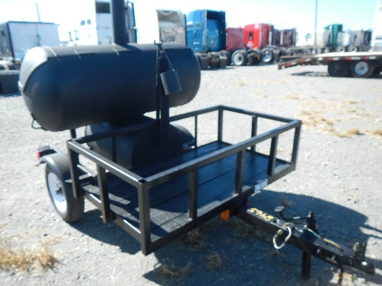 PORTABLE BARBECUE SMOKER GRILL TRAILER,  SINGLE AXLE, FIRE BOX S# N/A