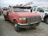 1996 FORD F-350 FLATBED TRUCK, 249,000+ mi,  DIESEL, 5-SPEED, 9' BED, SIDEM