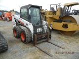 2013 BOBCAT S550 SKID STEER LOADER, 1300 hrs,  ENCLOSED CAB, AC, FORK ATTAC