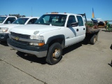 2001 CHEVROLET 3500 FLAT BED TRUCK  4 DOOR, V8, GAS, AUTOMATIC TRANS, PS, A