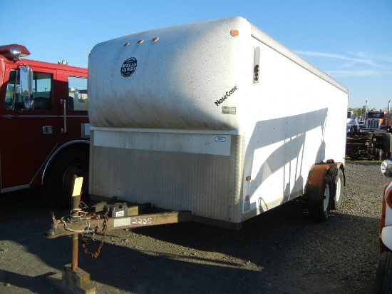 WELLS CARGO ENCLOSED CARGO TRAILER,  16', TANDEM AXLE, RAMP REAR DOOR, BUMP