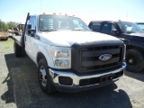 2011 FORD F350 FLATBED PICKUP TRUCK, 120,159 MI,  V8 GAS, AUTOMATIC, PS, AC
