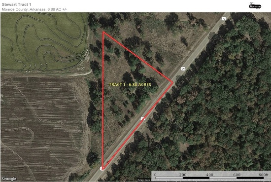 "Tract 1) 6.88 +/- Acres with House