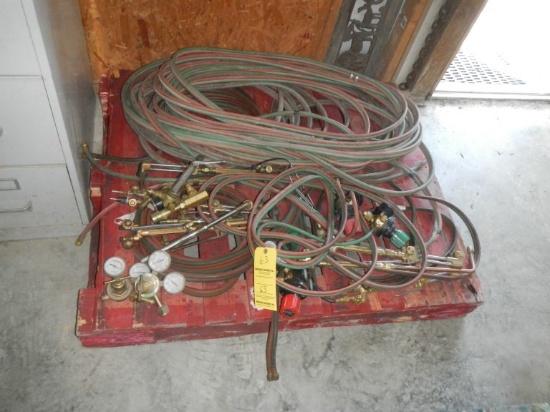 PALLET WITH TORCHES, HOSES AND GUAGES, all items are being offered as-is wh