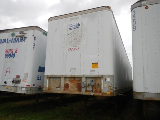 1992 FRUEHAUF 53' VAN TRAILER,  SLIDING TANDEMS ON SPRINGS, 22.5 TIRES ON B