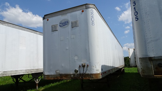 1992 LUFKIN 53' VAN TRAILER,  SLIDING TANDEMS ON SPRINGS, 22.5 TIRES ON BUD