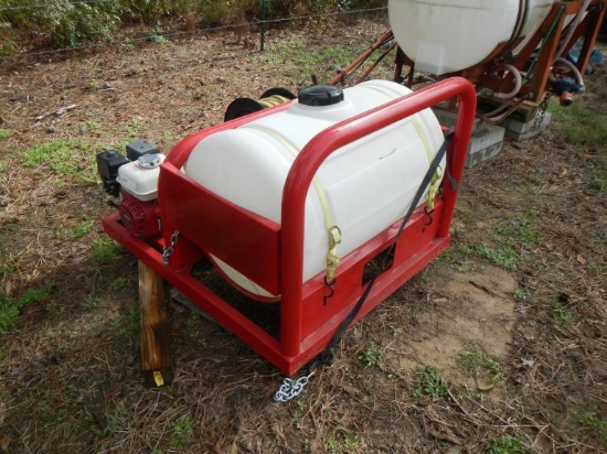 60 GALLON WATER TANK  WITH PUMP, HONDA GAS ENGINE, HOSE REEL WITH HOSE