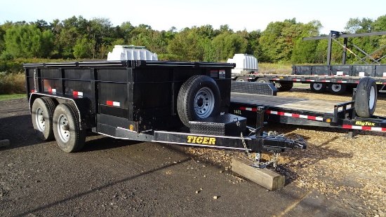 2018 TIGER 7712TMD7K DUMP TRAILER  14,000 GVWR, BALL HITCH, TANDEM AXLE, SI