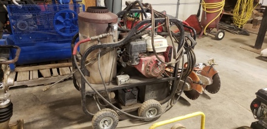MOBILE PRESSURE WASHER WITH HEATER,  4,000-PSI, HONDA GAS ENGINE, HOSE, WAN