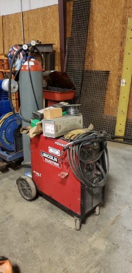 LINCOLN 216 POWER MIG WELDER,  WITH LEADS & MISCELLANEOUS