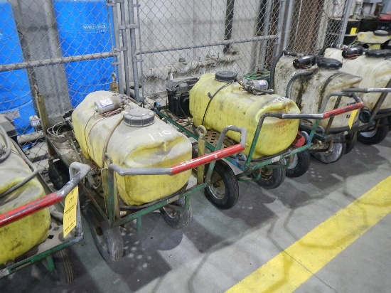 (2) SHOP CARTS WITH 25 GALLON SPRAY TANK, BATTERY, PUMP AND HOSE   LOAD OUT