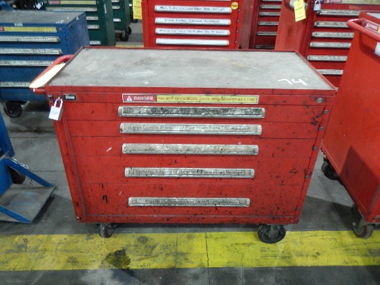 STANLEY ROLL-AROUND/LOCKING TOOLBOX WITH CONTENTS,  HAND TOOLS, SOCKETS, RA