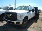 2013 FORD F350 FLATBED TRUCK, 133,996 miles,  CREW CAB, POWERSTROKE DIESEL,