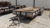 16' TAG TRAILER,  TANDEM AXLES, BALL HITCH, SINGLE WHEELS, APPROX. 12