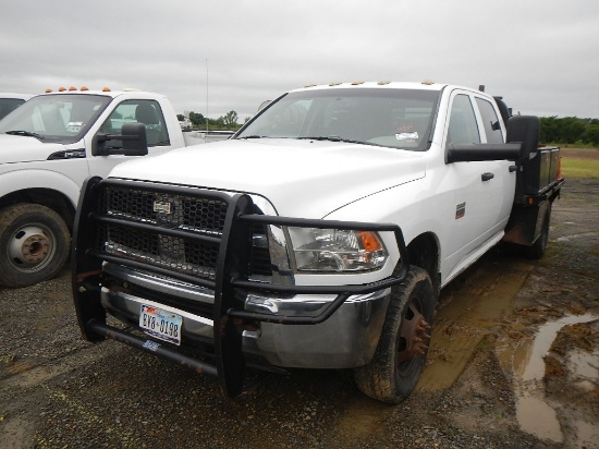 2012 DODGE RAM 3500 FLATBED TRUCK, 147k + mi,  QUAD CAB, DIESEL, AUTOMATIC,