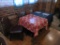 2-LEAF WOODEN TABLE & (2) SQUARE GLASS TOP TABLES  WITH (13) CHAIRS