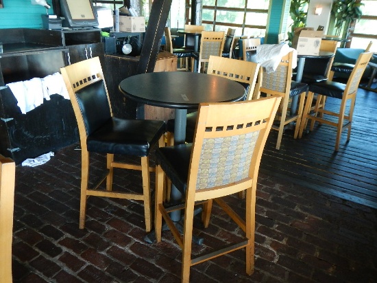 (2) ROUND TABLES AND (6) CHAIRS