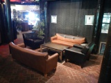 (2) COUCHES, (2) CHAIRS, (2) TABLES AND LEATHER BENCHES