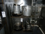 RACK WITH LARGE POTS, PANS, AND LIDS