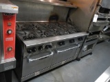 VULCAN STOVE AND 2-DOOR OVEN,  10-BURNER, DOUBLE OVEN