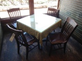 (3) GLASS TOP SQUARE TABLES WITH  (12) WOODEN CHAIRS