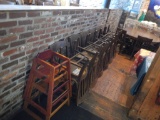 (12) WOOD BACK CHAIRS, (2) WOOD HIGH CHAIRS