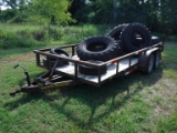 DAKOTA UTILITY TRAILER,  APPROX 20’ DECK, TANDEM AXLE, SINGLES, BALL HITCH,