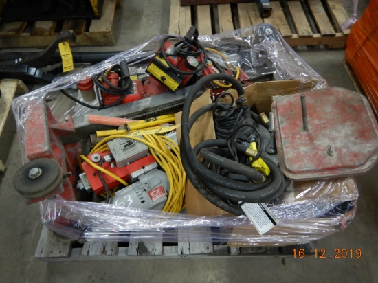 PALLET WITH, (2) MILWAUKEE CORE DRILLS,  VACUUM PUMPS, WATER PUMPS AND MISC