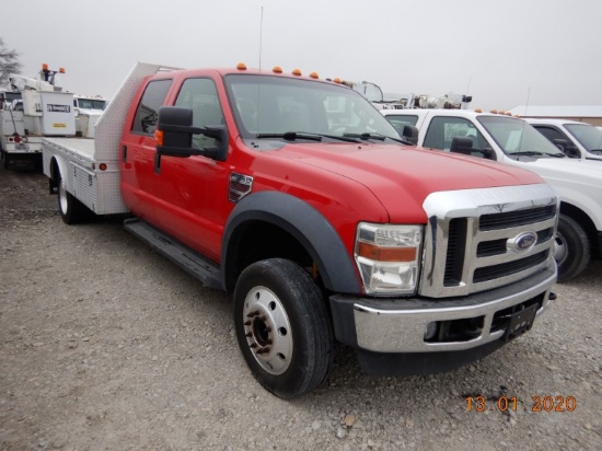 2008 FORD F550 FLATBED TRUCK,  CREW CAB, 6.4L POWERSTROKE DIESEL, AUTOMATIC