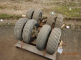 (4 SETS OF 2) ARMY TRAILER WHEEL AND NEW TIRE